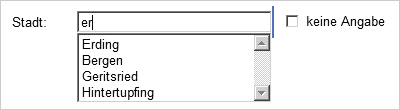 Texteingabe mit Auswahlempfehlung