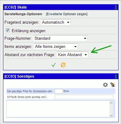 Anzeige-Einstellungen für aneinandergehängte Fragen