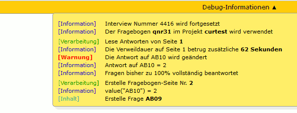 Beispiel für Debug-Informationen