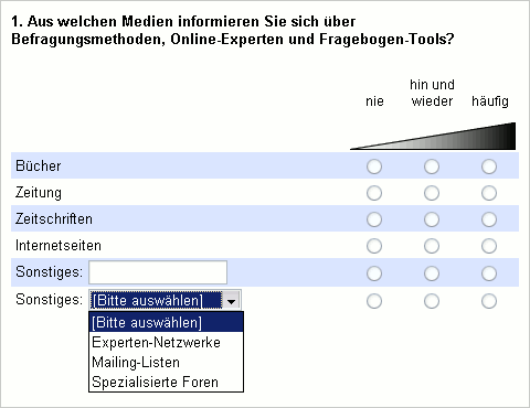 Beispiel für frei platzierte Eingabefelder