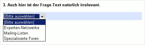 Dropdown-Auswahl für die freie Platzierung