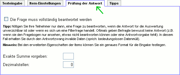 Antwortzwang als Karteireiter