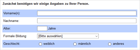 Formular mit unterschiedlichen Eingabeformaten