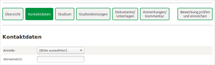 Beispiel für ein Navigationsmenü im Fragebogen