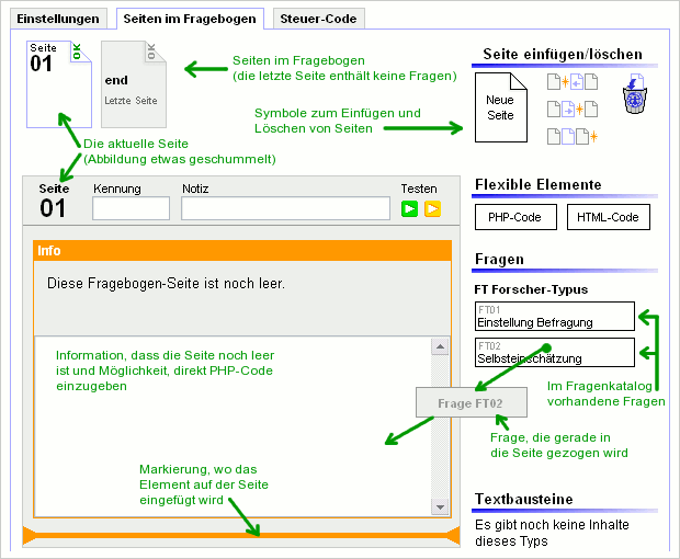 Mit einer Fragebogenseite arbeiten