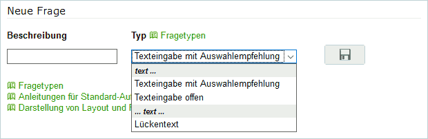 Fragetypen filtern