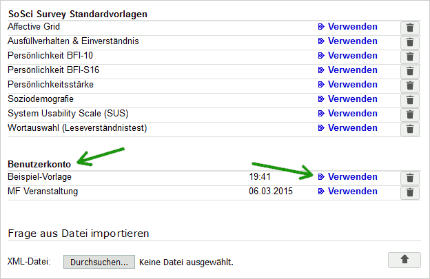 Frage-Vorlage verwenden