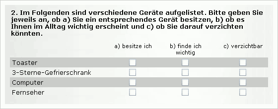 Kombinierte Frage aus drei Mehrfachauswahlen