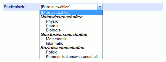 Erweiterte Auswahl als Dropdown