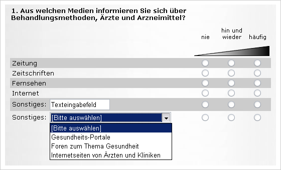 Frage mit vier platzierten Eingabefeldern