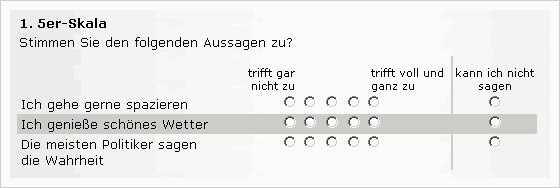 5er-Skala mit Option "nicht zutreffend"