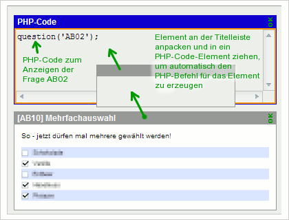 Ein Fragebogen-Elemente in PHP-Code umwandeln