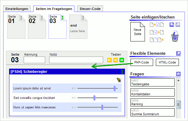 PHP-Code in den Fragebogen einfügen