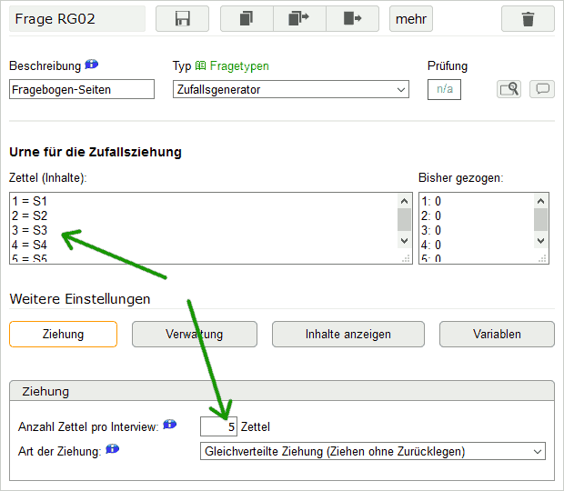 Zufallsgenerator mit einzelnen Seiten