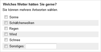 Auswahlfrage mit offenem Eingabefeld