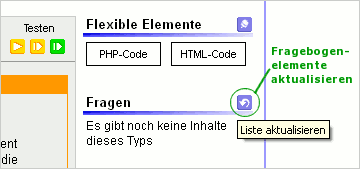 Liste der Fragebogen-Elemente aktualisieren