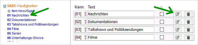 Detailansicht für Item öffnen