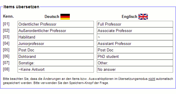 Items und Optionen in einer Sprachversion ausblenden