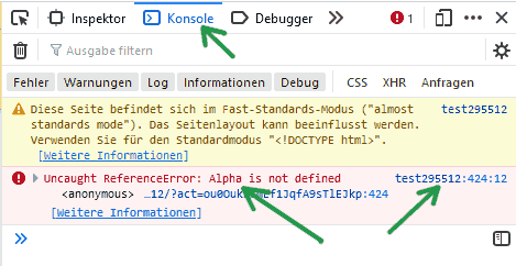 Fehlermeldung in der Browser-Konsole