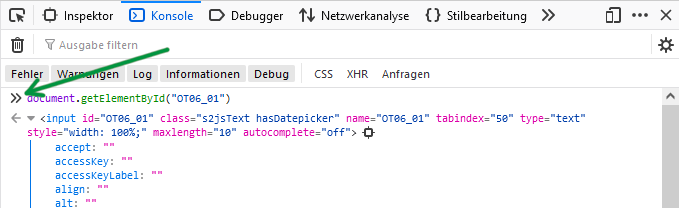 Anzeige eines Objekts in der JavaScript-Konsole