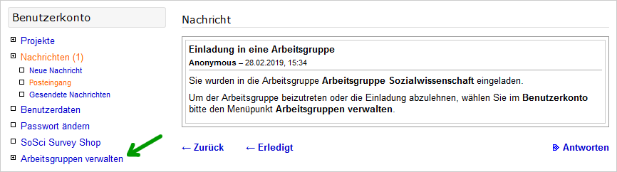 Einladung in eine Arbeitsgruppe