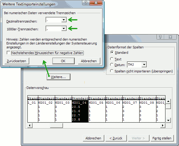 Datentyp einzelner Spalten festlegen