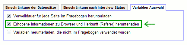 Aktivierung der Variablen beim Herunterladen der Daten