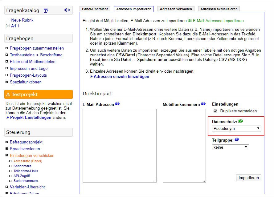 Auswahl des Datenschutz-Moduses