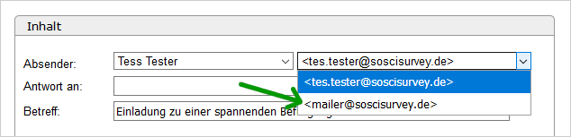 Auswahl der Absenderadresse in Serienmails