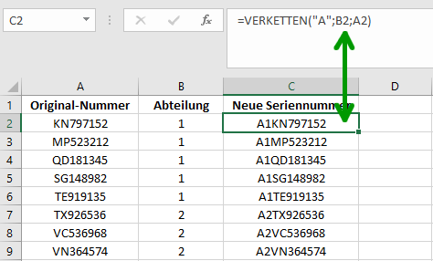 Adding a prefix to access codes in Excel