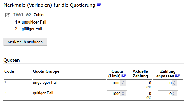 Quotierung zur internen Variable