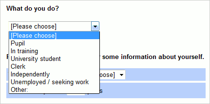 dropdown selection