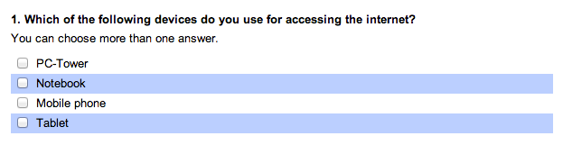 Example for multiple choice selections TF03