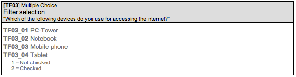 Variables of a multiple choice selection