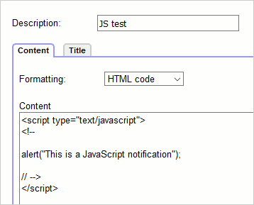 Text with HTML or JavaScript content