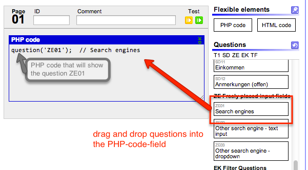 converting questionnaire elements to php