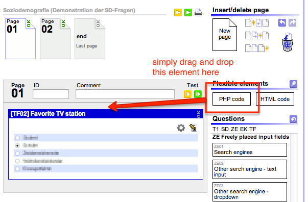 Inserting PHP-Code into the questionnaire