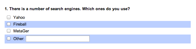 Multiple choice question with free text input field