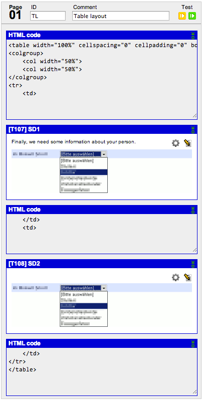 Questionnaire page to place elements side by side